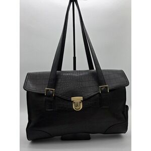 Worthington Vintage Blk Faux Alligator Briefcase Computer Work Shoulder Bag #260